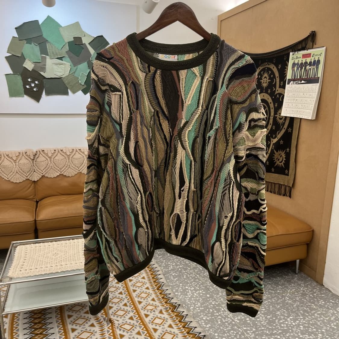 쿠지 보헤미안 에스닉 아메카지 데미지 뜨개 니트 M C10878 상품이미지3