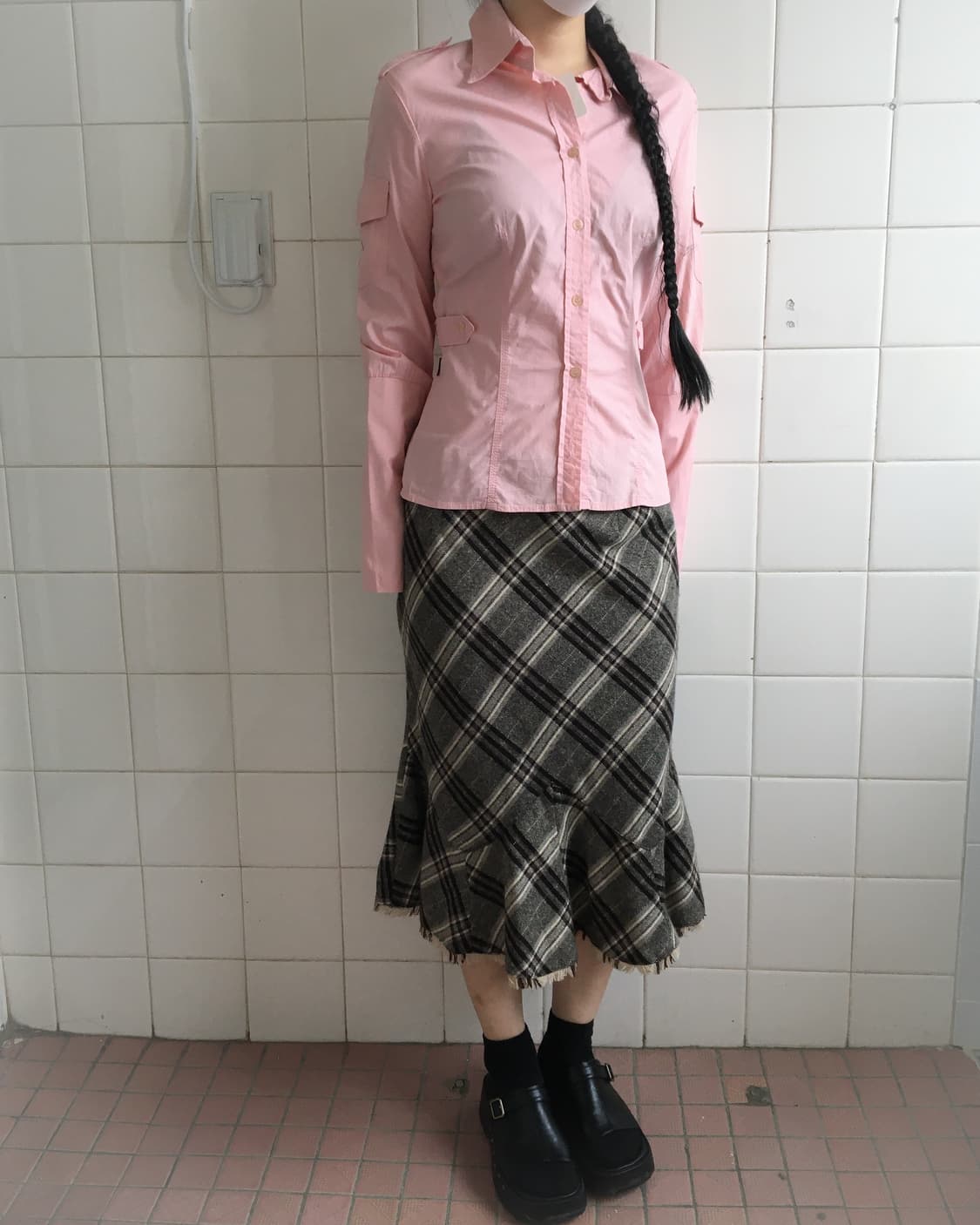 Check pattern woolen skirt 상품이미지4