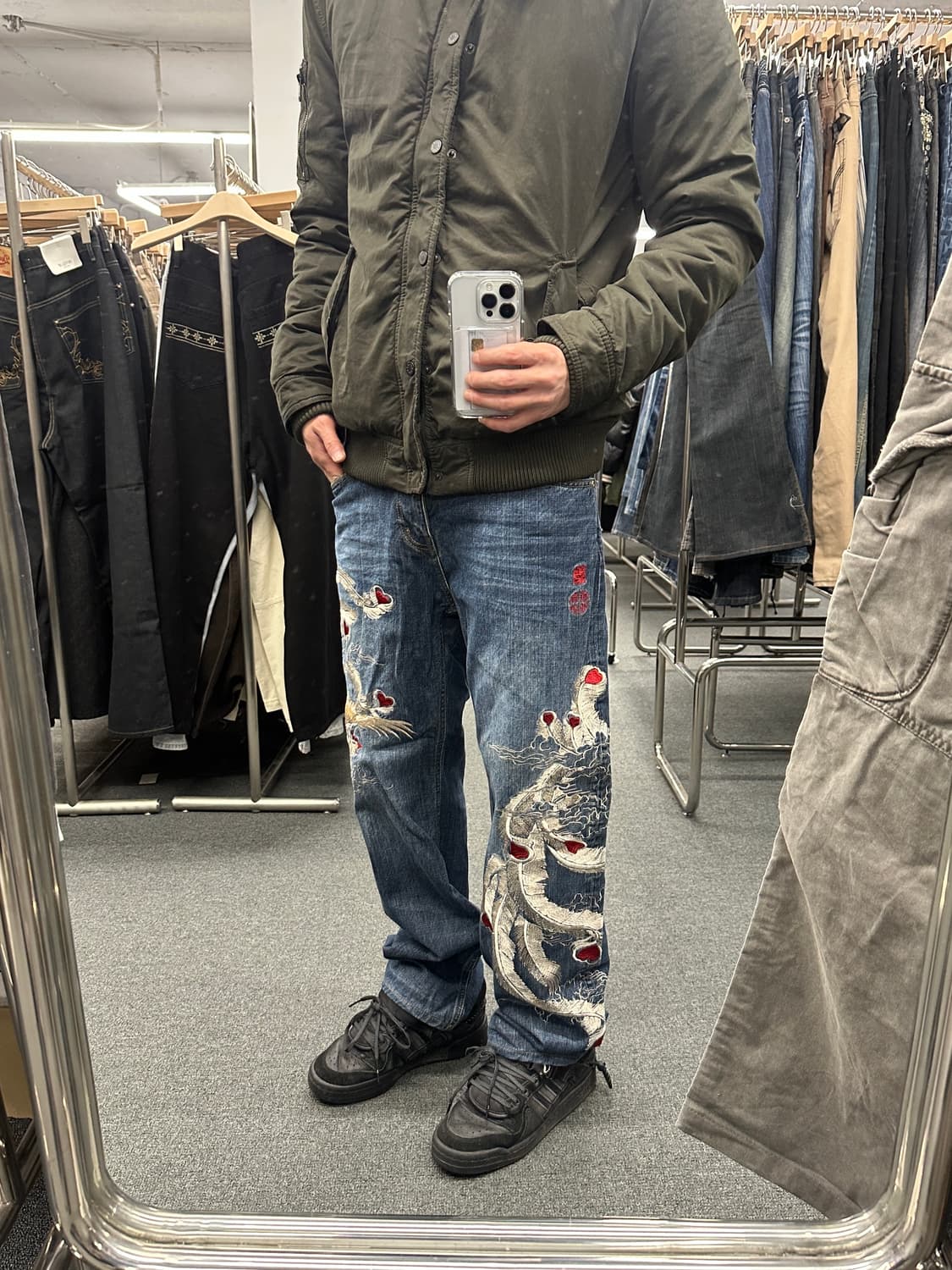 32) 카라쿠리 타마시 봉황 자수 오리엔탈 데님팬츠 상품이미지2