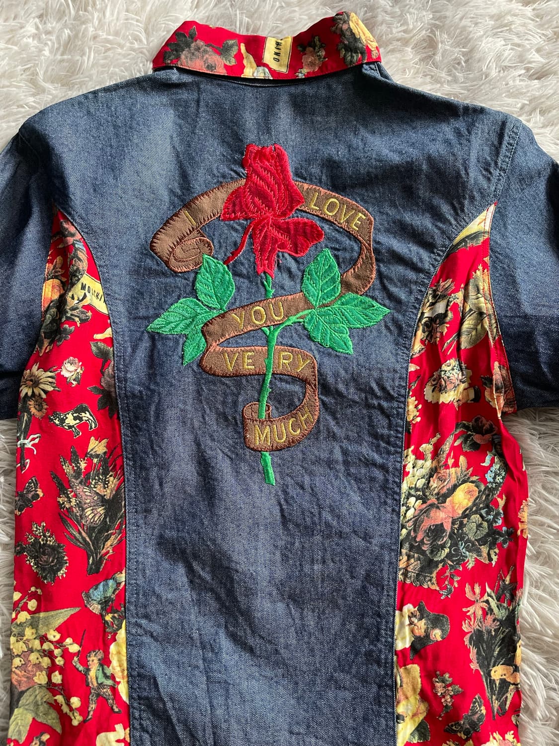 모스키노 빈티지 플라워 데님 셔츠 남방 꽃무늬 포인트 상품이미지2