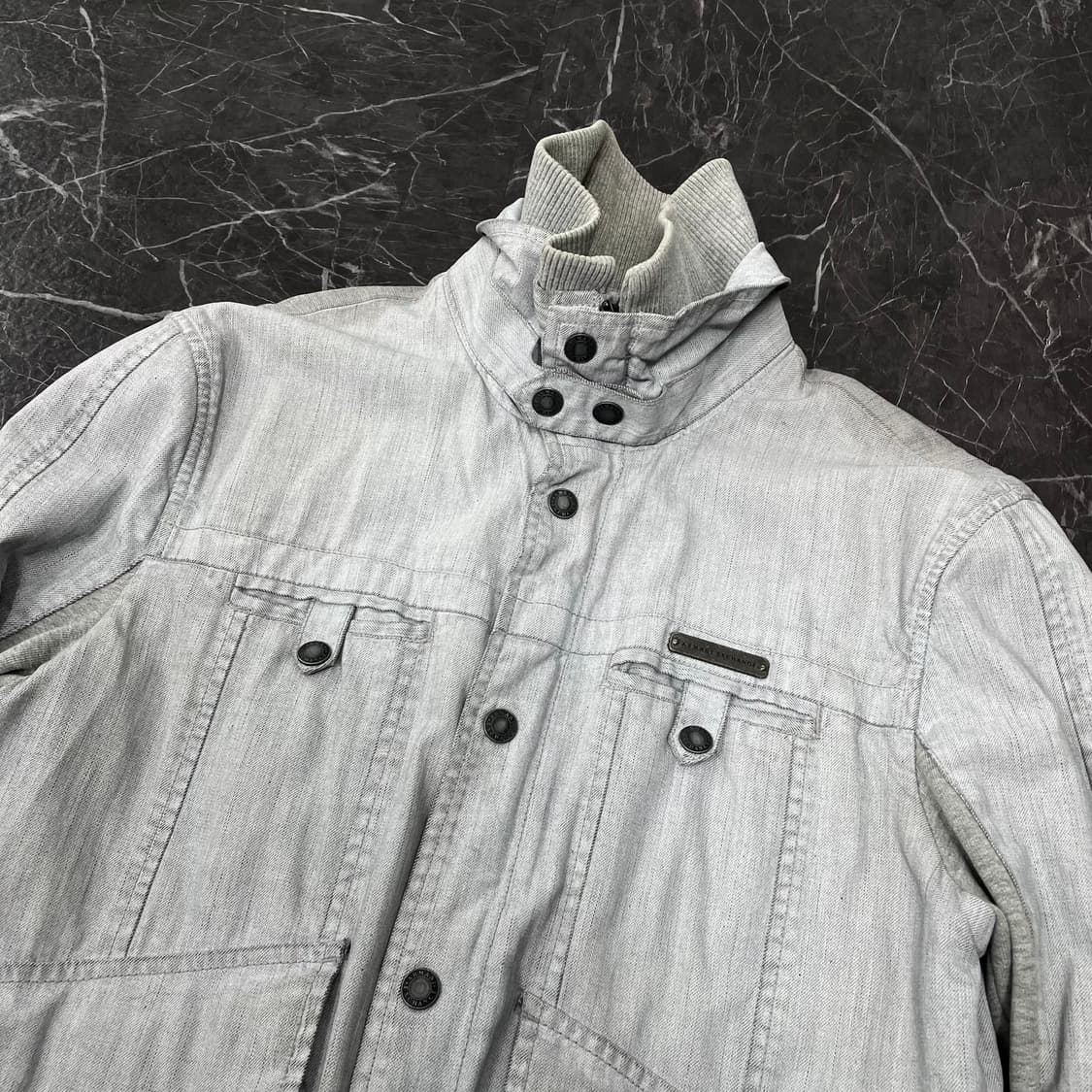 S(M) 아르마니 하이넥 투웨이 더티워싱 바이커 자켓 상품이미지7