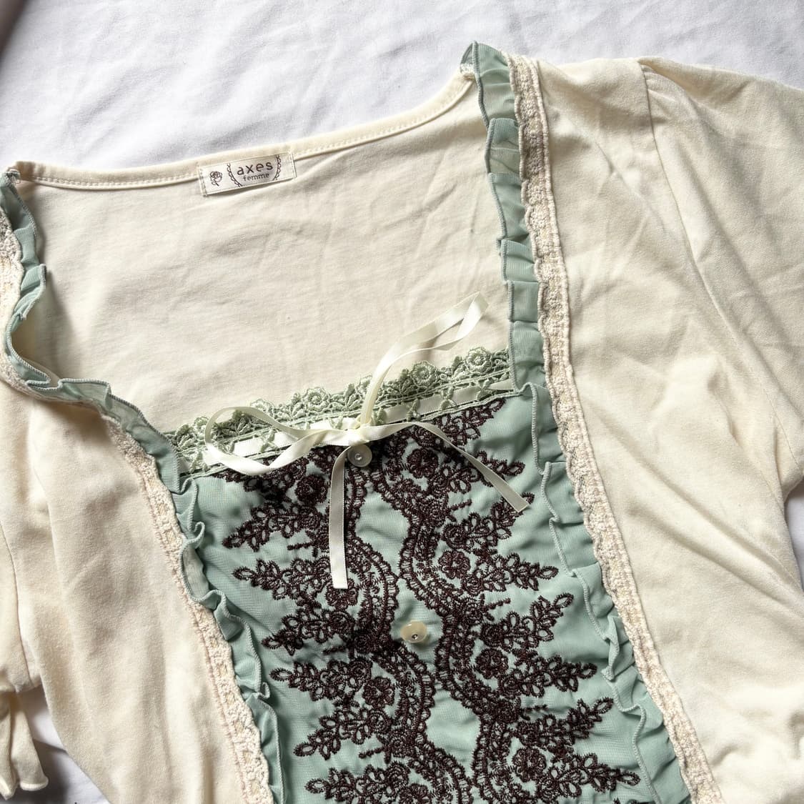 빈티지 엑시즈팜 민트초코 모리 갸루 블라우스 상품이미지2