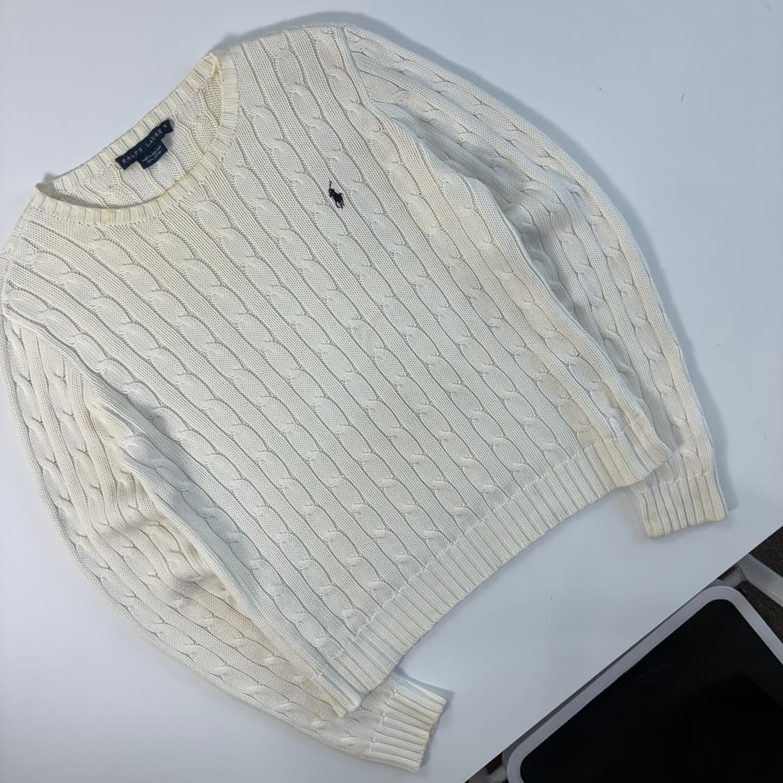 Polo  랄프로렌 자수 코튼 화이트 꽈배기 니트 상품이미지2