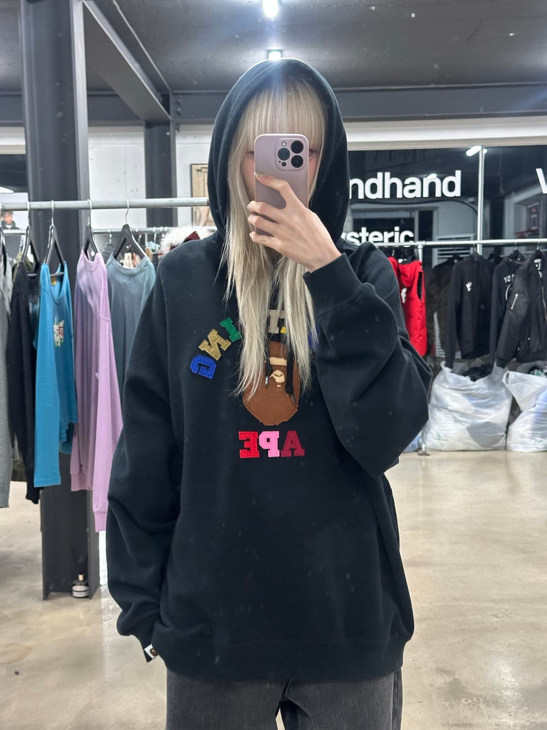 베이프 패치 컬리지 로고 후드티 상품이미지3