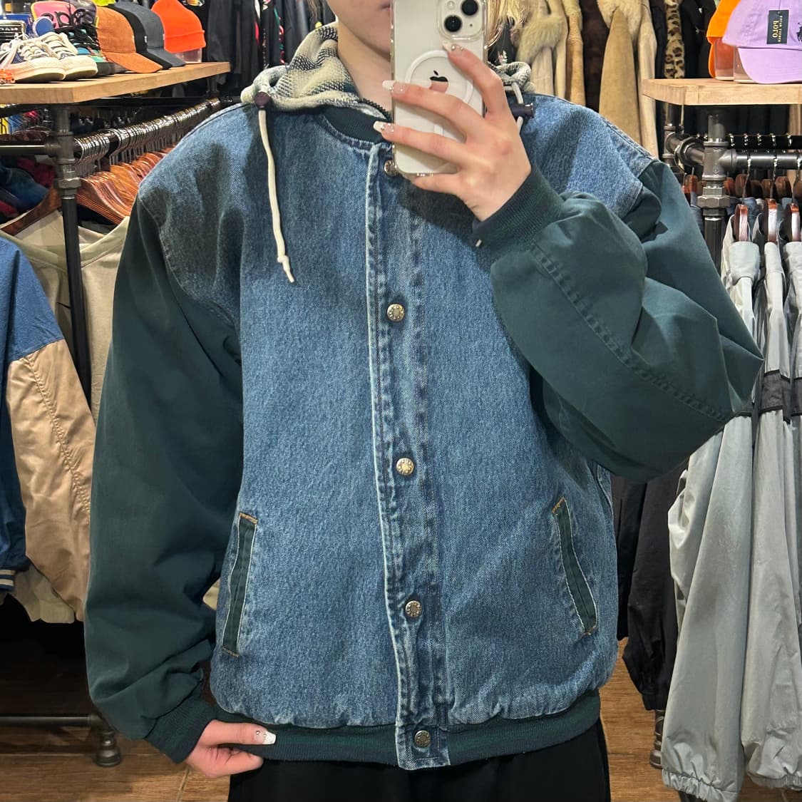 [HI] VTG 데님 후드 바시티 진청 상품이미지1