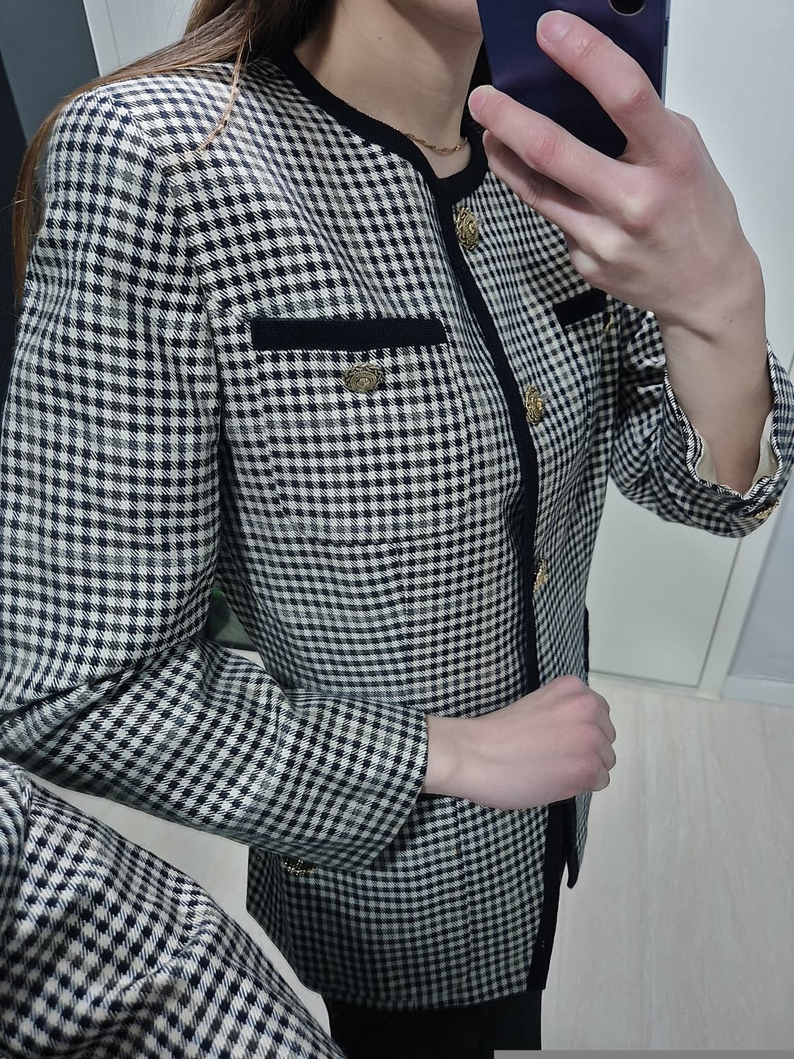 빈티지 체크 트위드 금장 버튼 자켓 상품이미지9