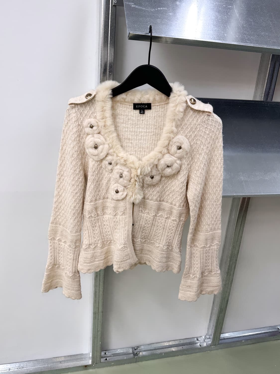 flower fur trimming knit cardigan 상품이미지1