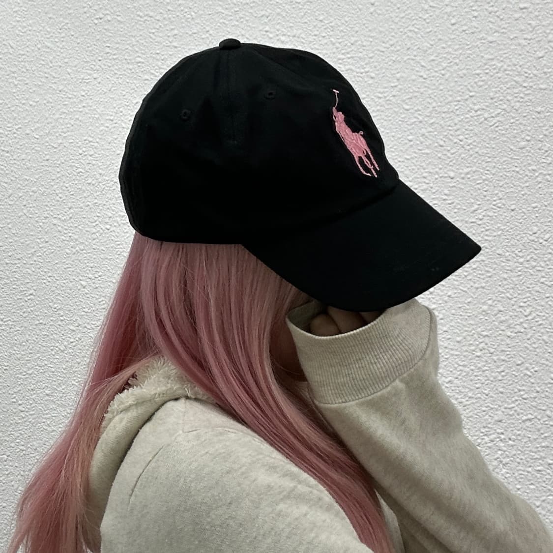 폴로 랄프로렌 딸기우유맛 미들포니 블랙 볼캡 ( 새상품 ) 상품이미지3