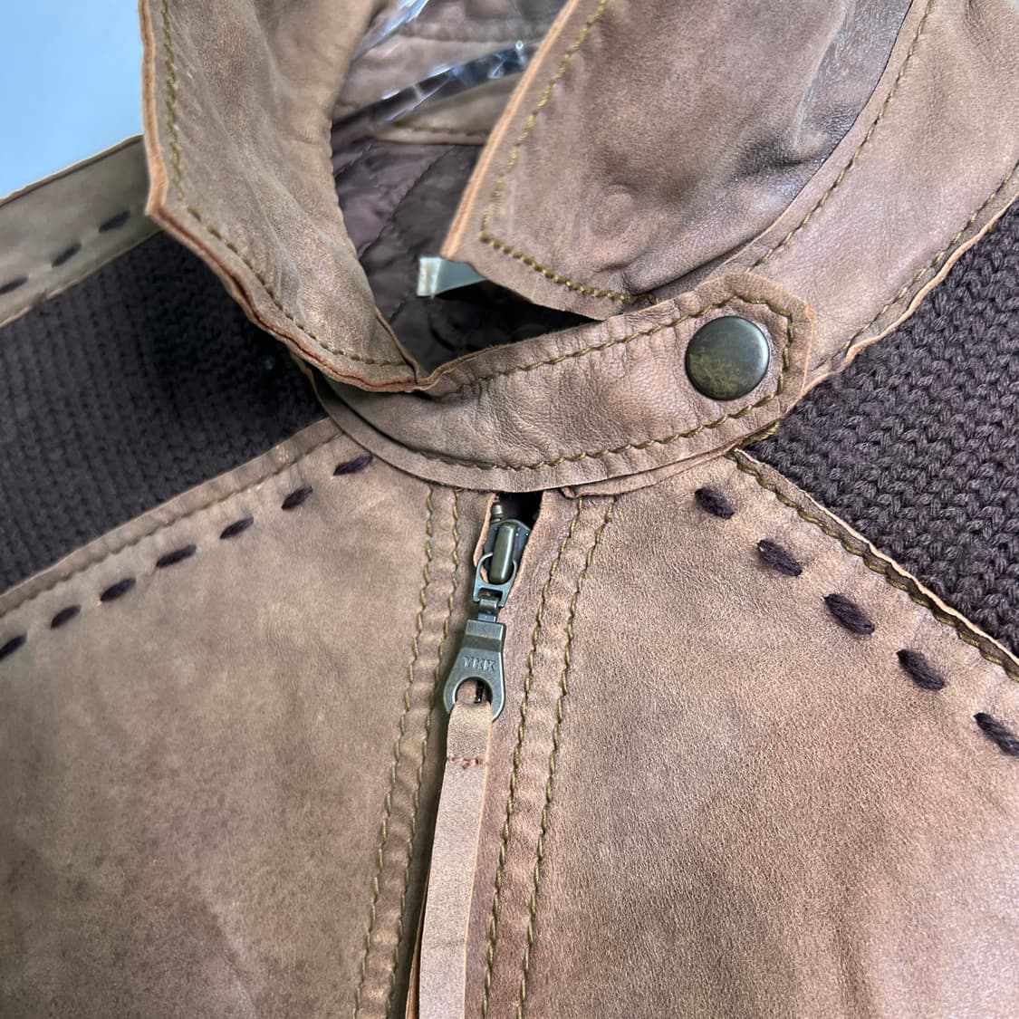 Je Judith 브라운 니트 배색 스웨이드 양가죽 자켓 40 상품이미지6