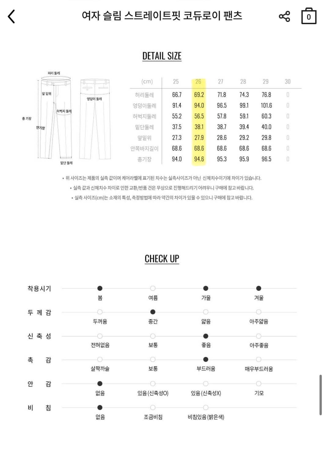 지오다노 코듀로이 팬츠 애쉬민트 26 상품이미지4
