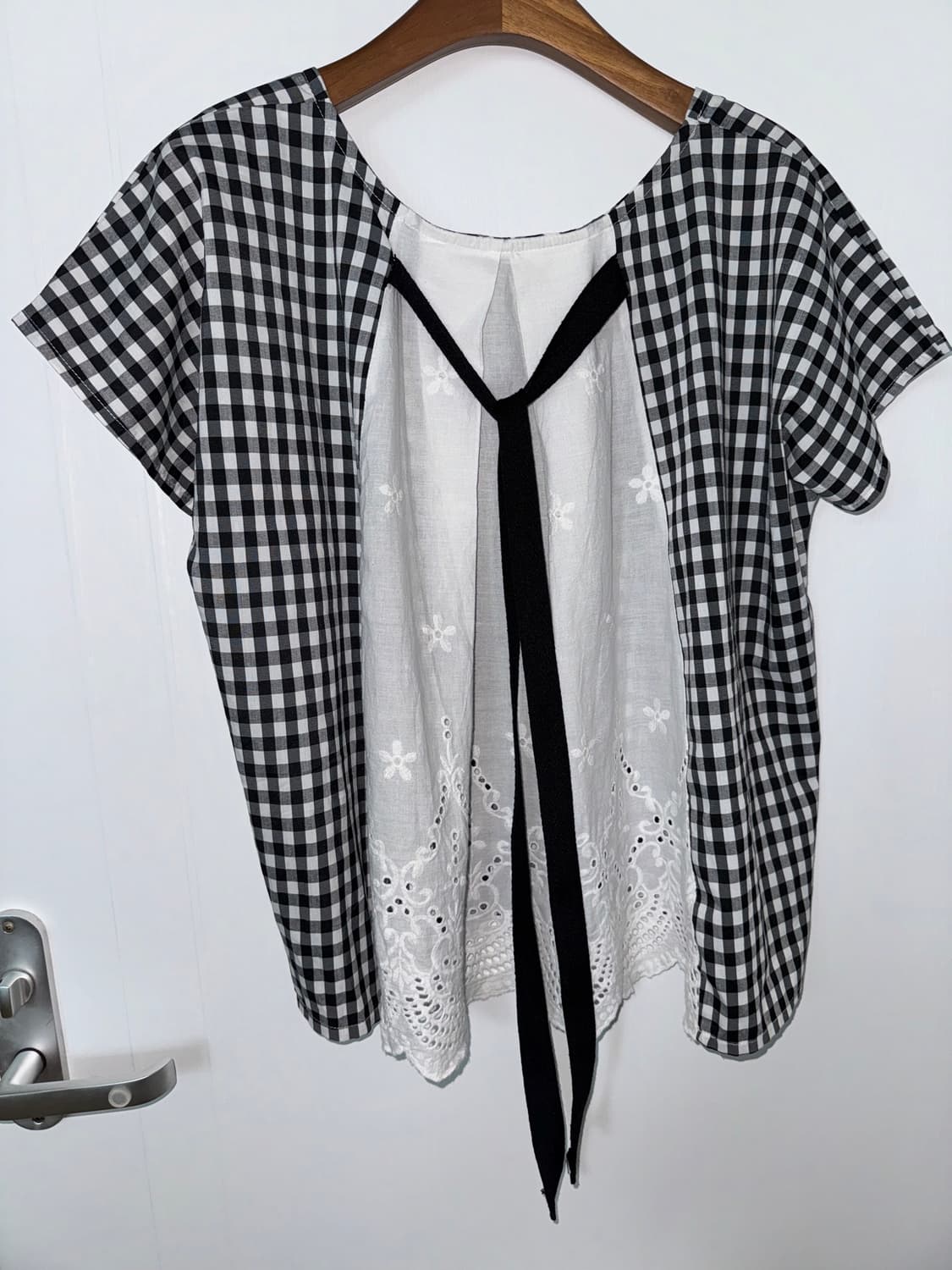 Gingham Lace Layered Blouse 상품이미지1