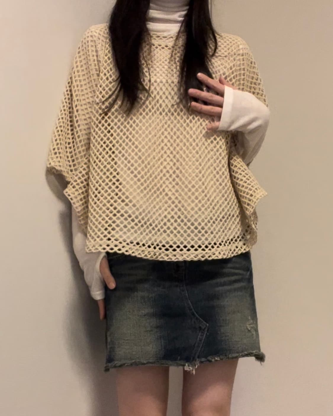 beige net pancho shape knit 상품이미지5