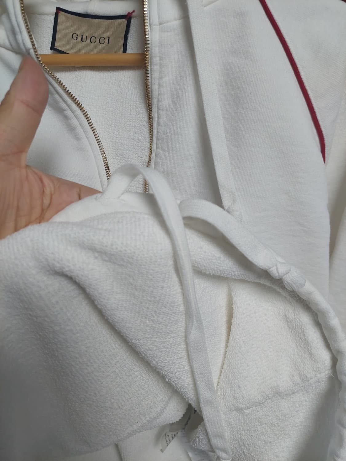 구찌 삼선 화이트 아노락 후드 스웻 m 오버핏 백화점판 상품이미지9