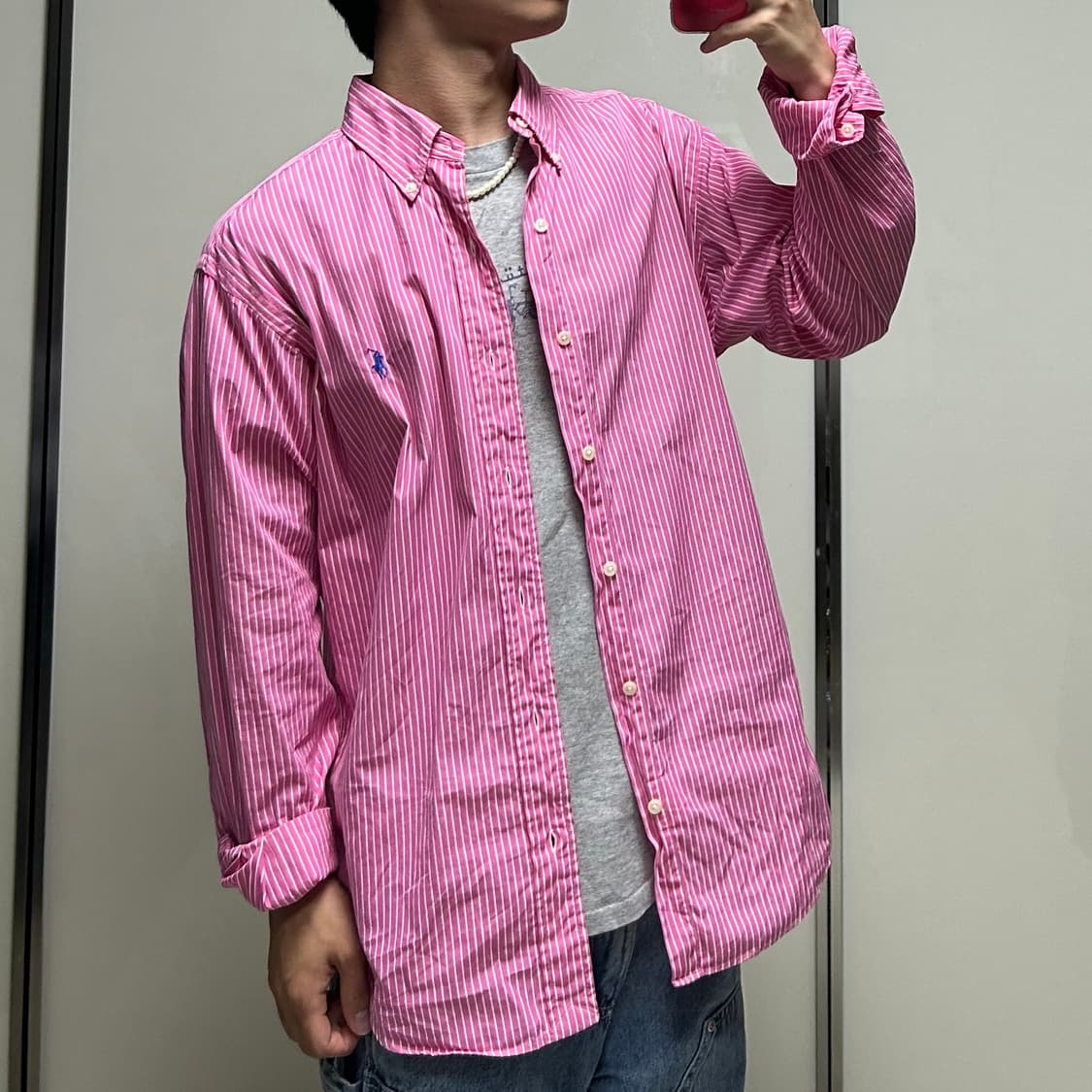 폴로 스트라이프 커스텀핏 셔츠 (M) 상품이미지8