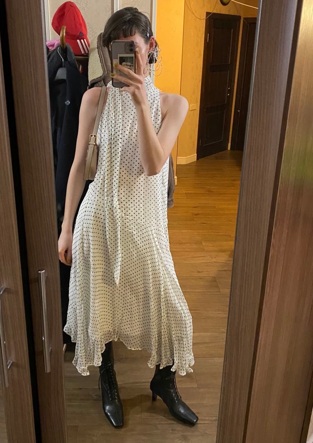 (핀터핫템) ZARA ZW 컬렉션 폴카 도트 홀터 드레스 화이트 XS 상품이미지6