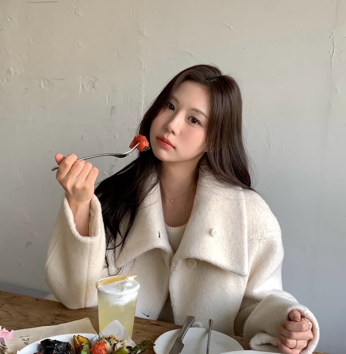 미착용새상품) 녹섭 알파카 커브 컬러 하프코트 크림 s 상품이미지2