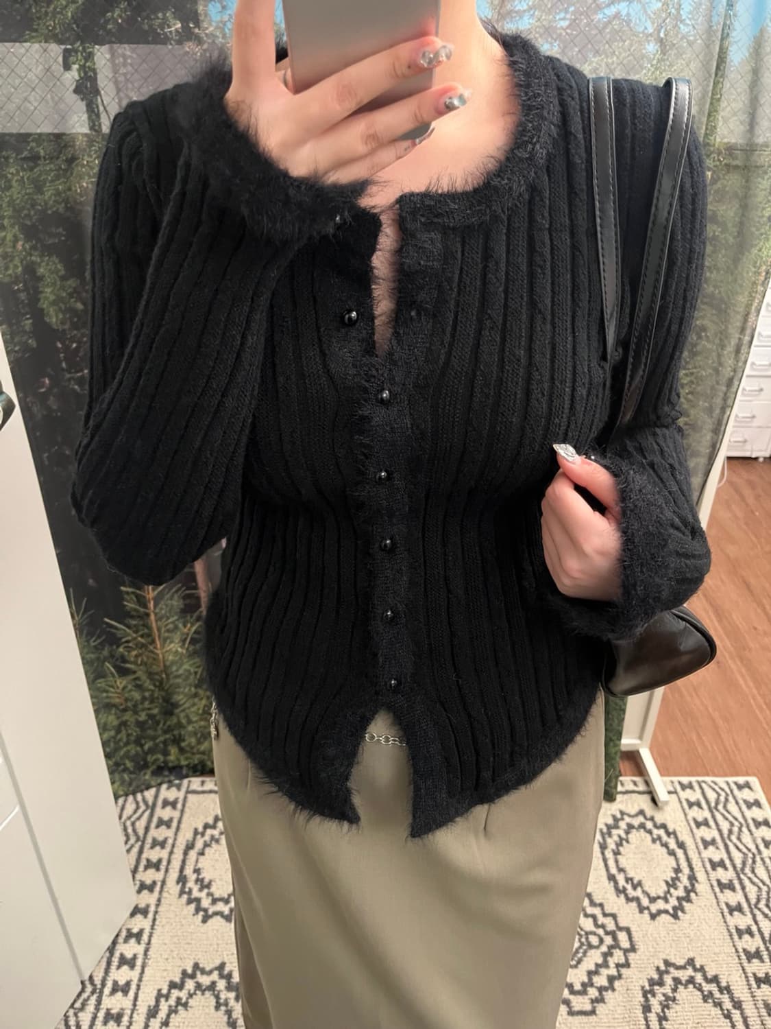 라운드 퍼 스티치 니트 가디건 상품이미지1