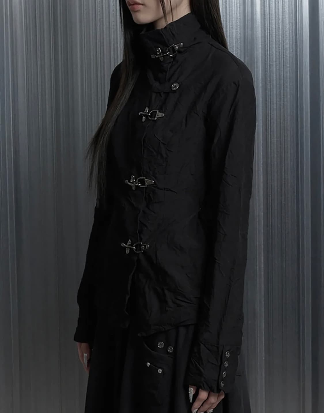 에트오소메 크링클 텍스처 훅 자켓 블랙 1사이즈 상품이미지2