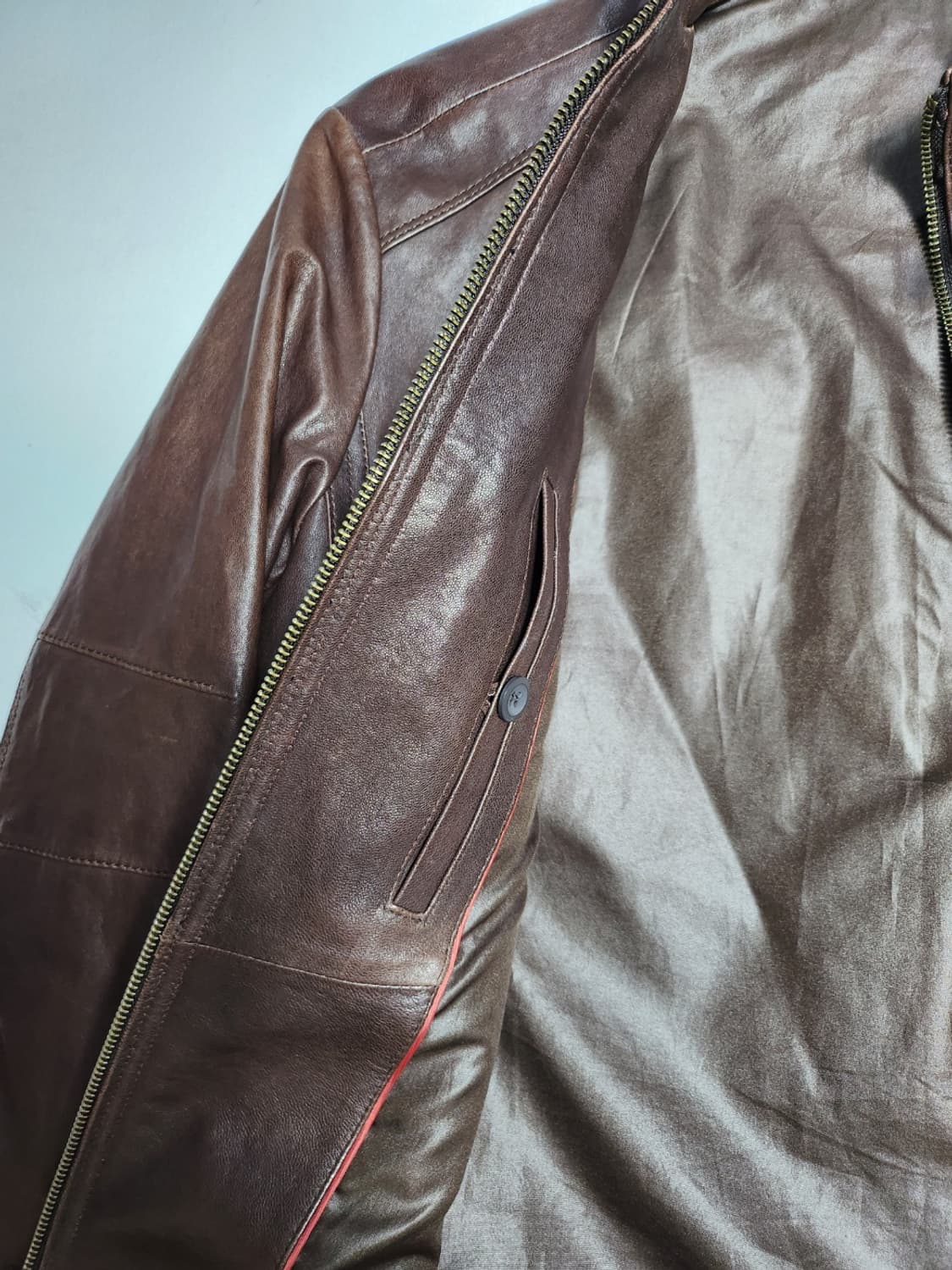 브라운 가죽 싱글 라이더 자켓 상품이미지3