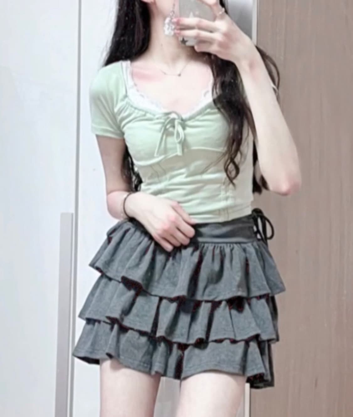 빈티지 라운드 셔링 스판 티셔츠 반팔티 러블리 핀터깔 상품이미지2