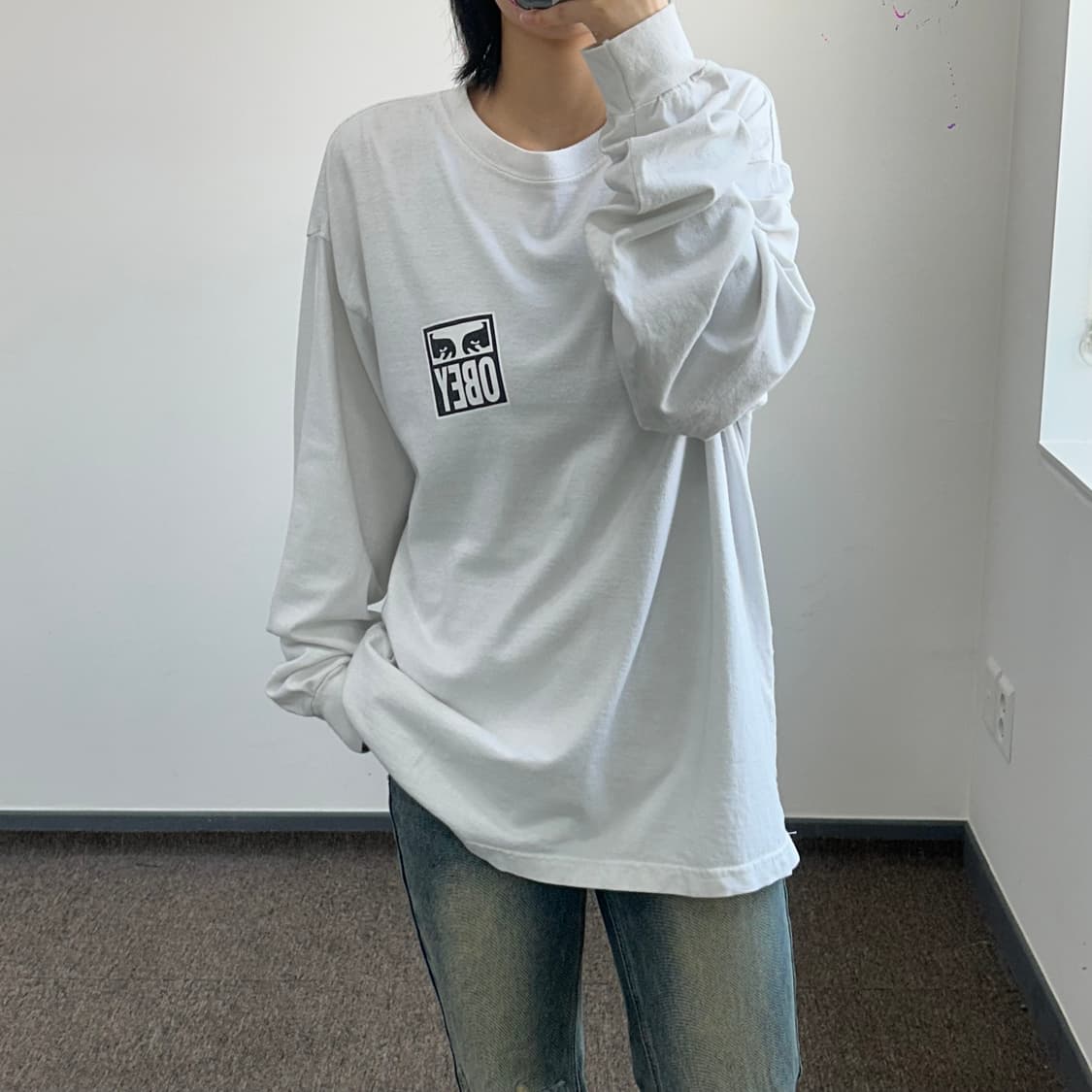 Obey 오베이 백 빅 로고 화이트 롱슬리브 상품이미지1