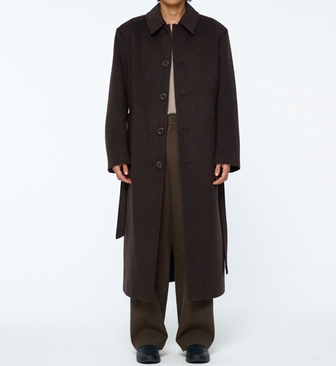 [L] 아모멘토 25fw 싱글 브레스티드 롱 코트 다크 브라운 상품이미지1