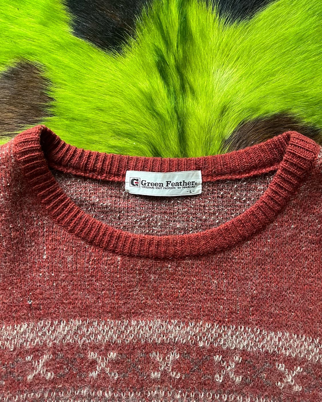 90-00s Green Feather Wool Knit Sweather 상품이미지5