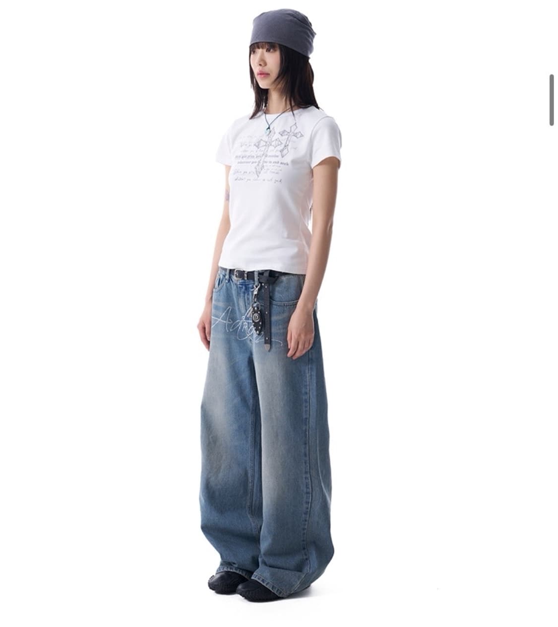 아캄 Rhinestone Washed Denim Pants (Blue)  상품이미지2