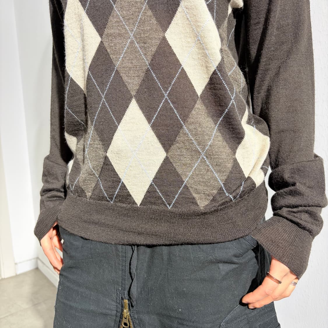 Beams 브라운 아가일 니트 스웨터 상품이미지3