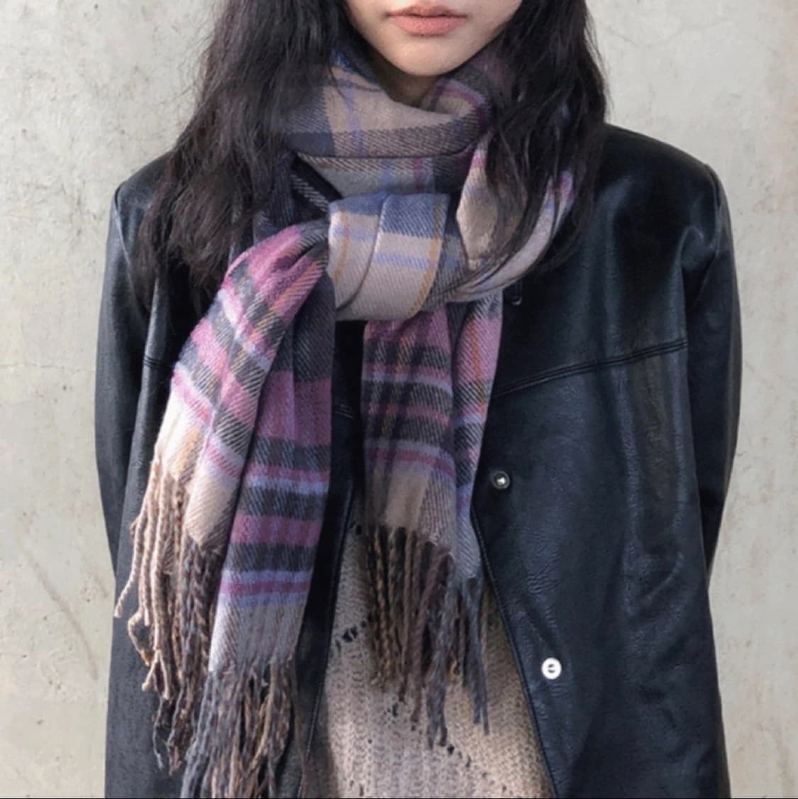 숍귀리 바이올렛 체크 머플러 상품이미지1