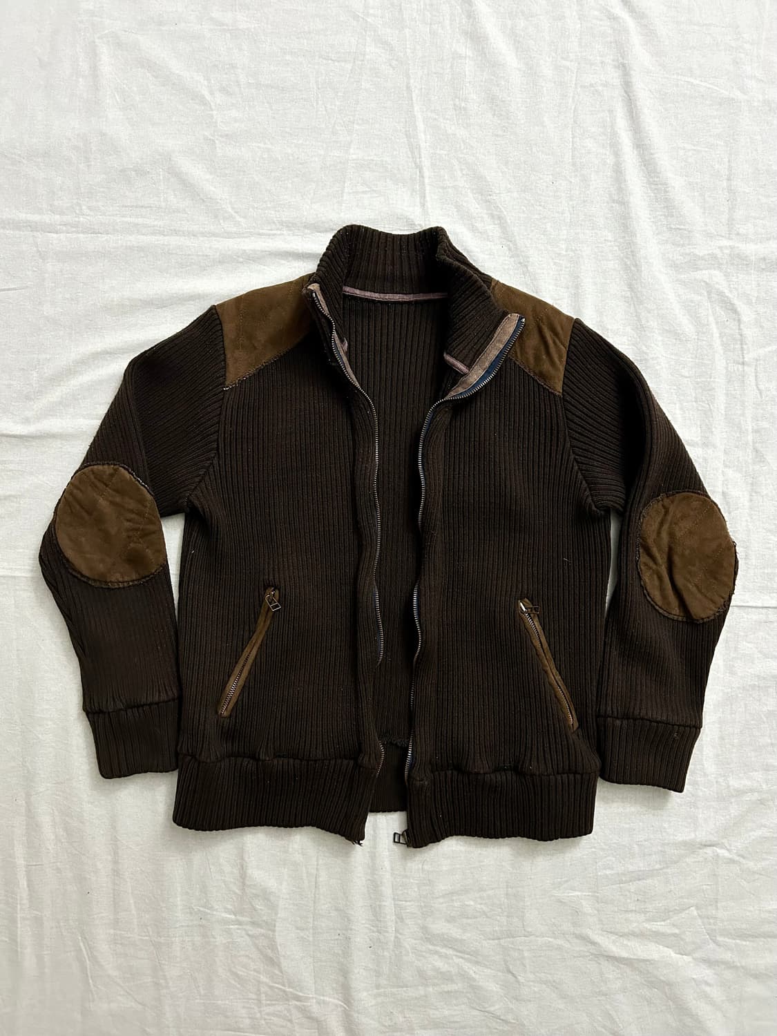 스웨이드패치 브라운 니트 집업자켓 상품이미지3