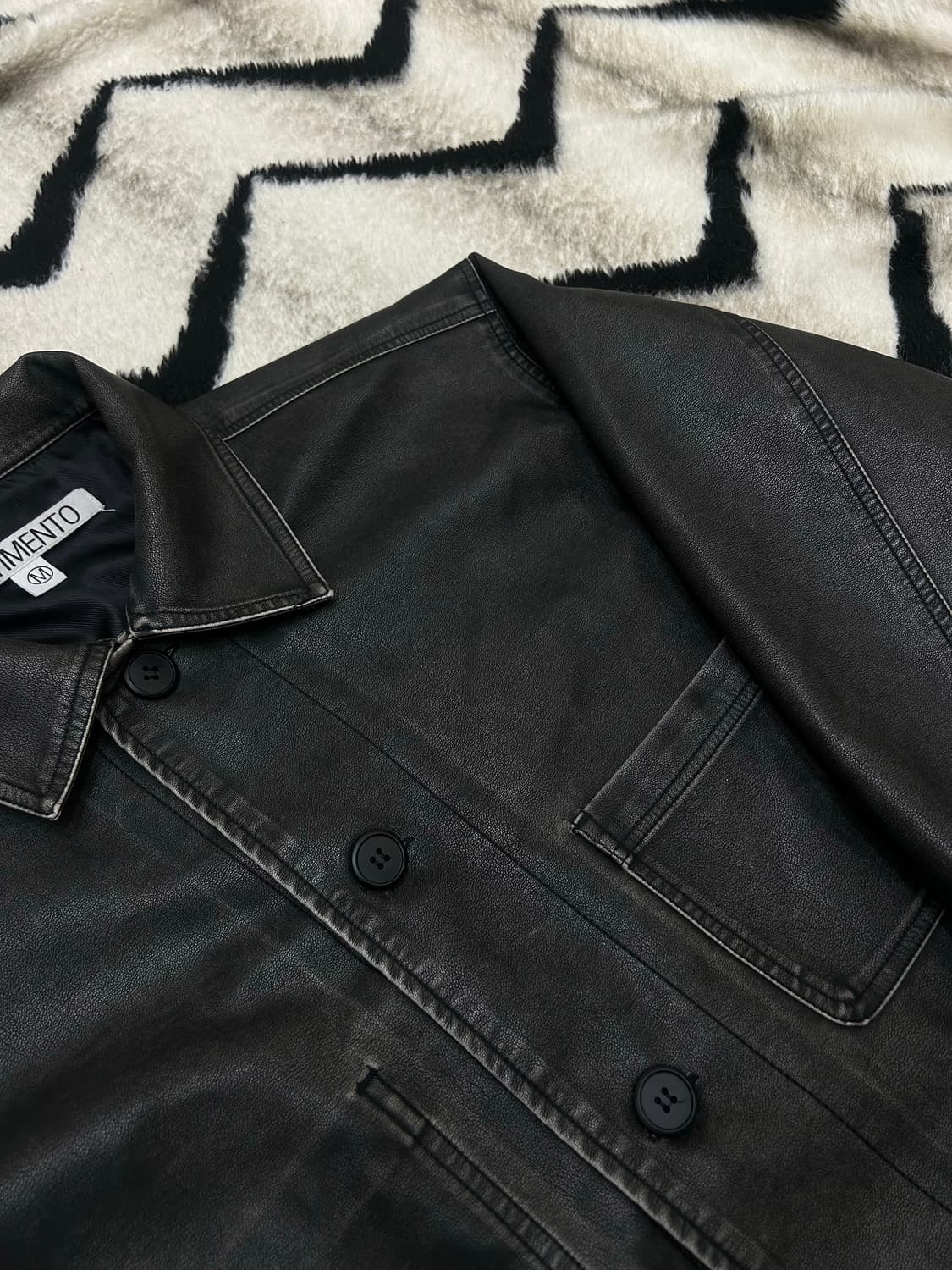 [M]파르티멘토 오버핏 레더 워크 자켓/블랙 상품이미지1