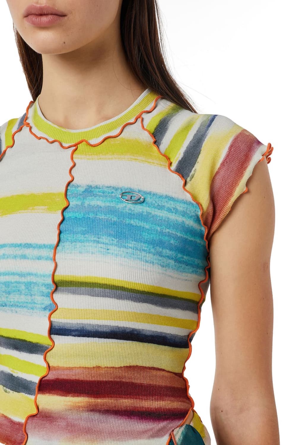 디젤 오벌 D 로고멀티 컬러 스트라이프 티셔츠 (새상품) 상품이미지2