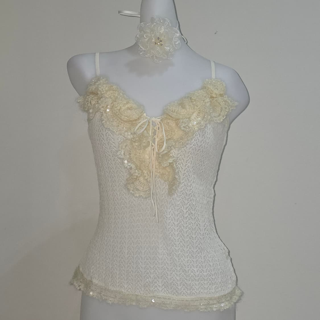 일본빈티지)페어리계 히메모리갸루 폼폼이 코르셋시스루 니트 슬리브리스 상품이미지1