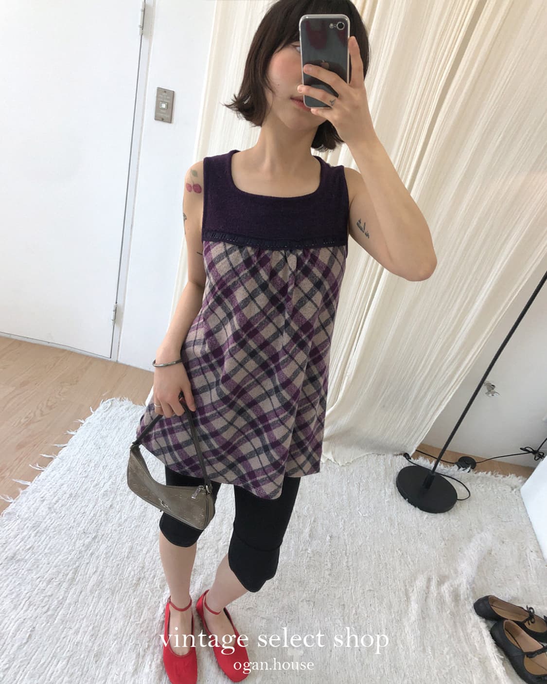 vintage check layered mini dress 상품이미지4