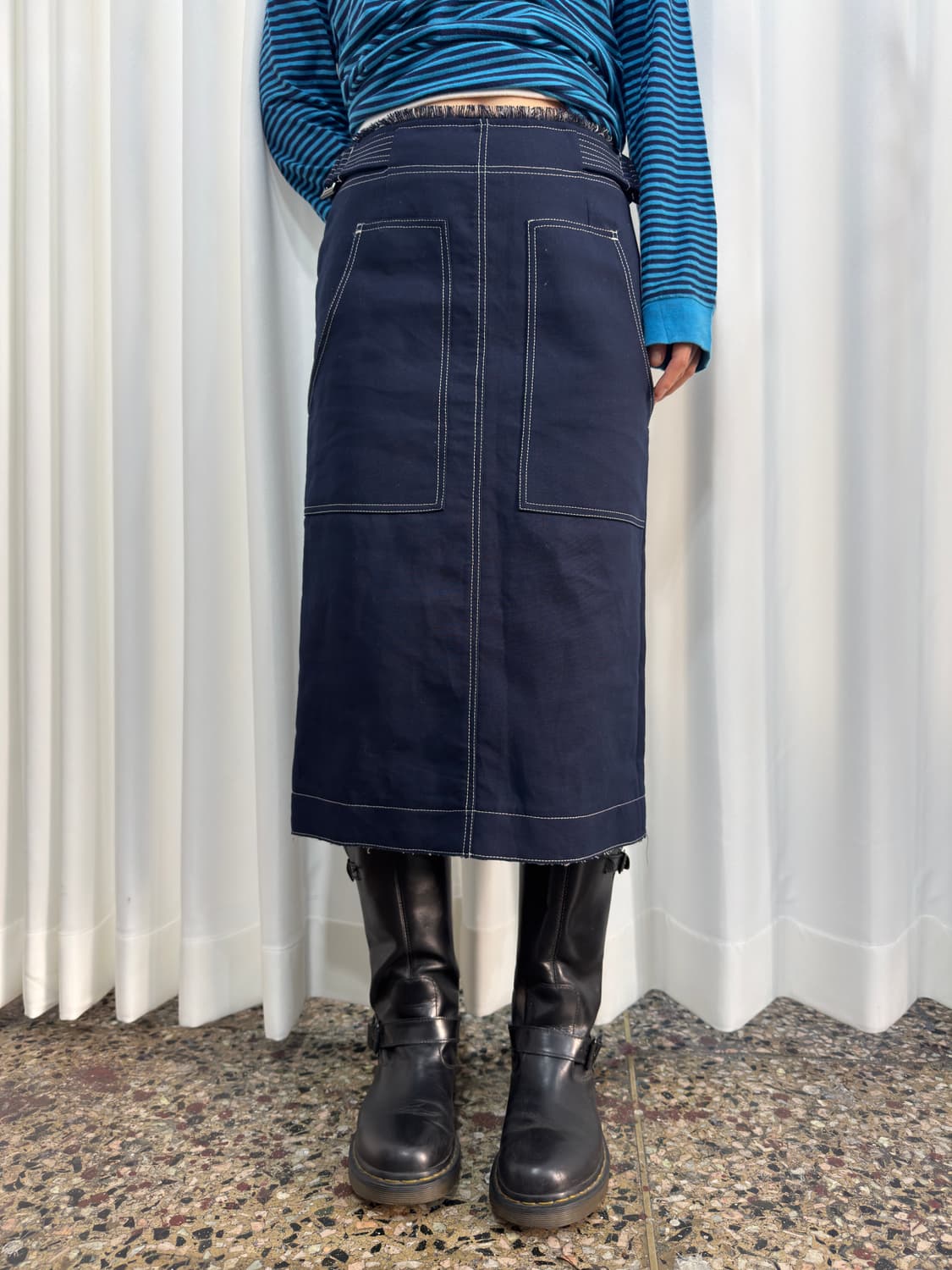 dressterior navy stitch belt midi skirt 상품이미지1