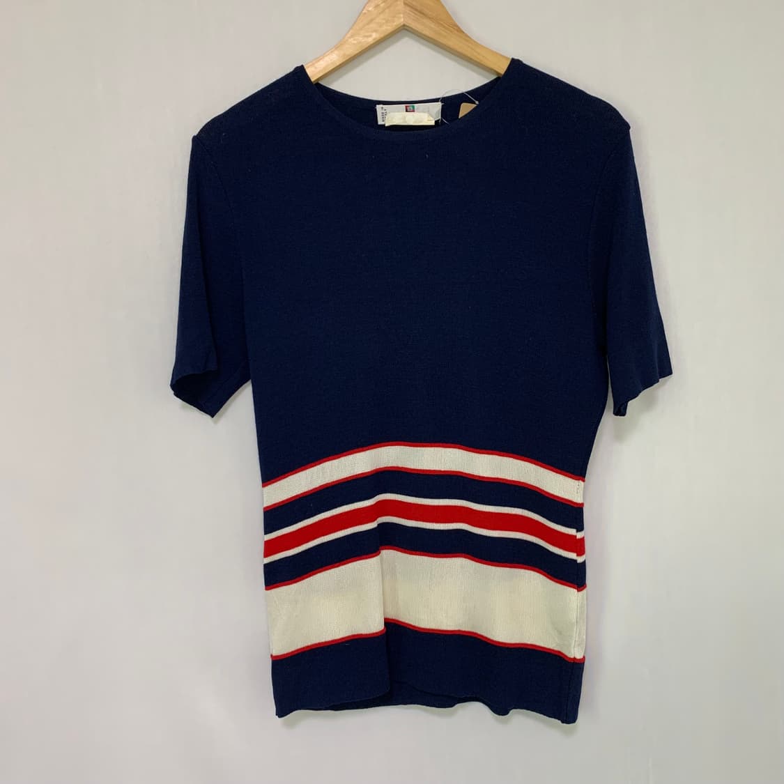 지방시 빈티지 스트라이브 반팔 슬림 니트 네이비 여성 상품이미지2