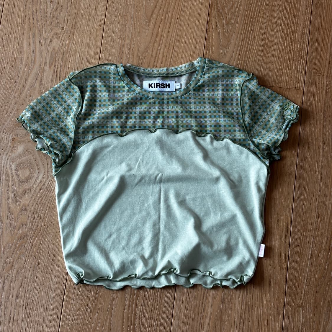 키르시 스몰 체리 메쉬 패턴 컬러 믹스 크롭 티셔츠 [라임] 상품이미지4