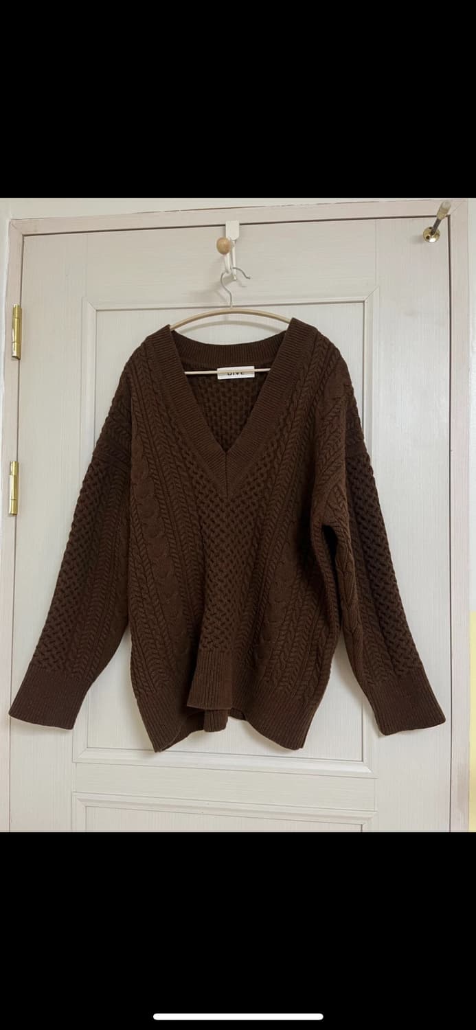 Mabling 케이블 브이넥 꽈배기 울 니트 브라운 마블링 상품이미지1