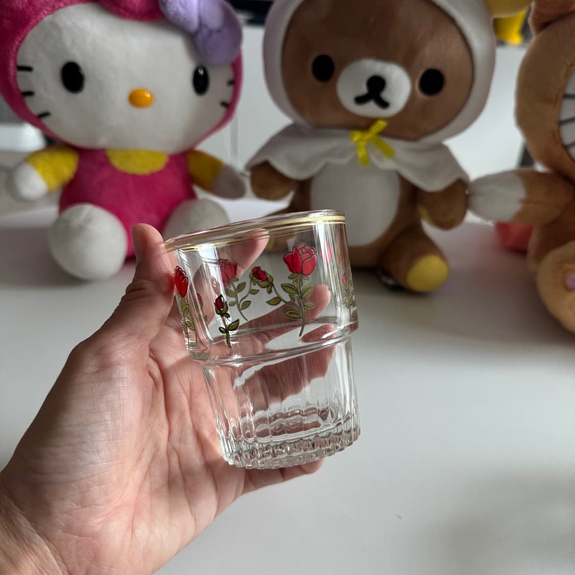 빈티지 레트로 컵 투명유리 장미 원형 물컵 1p 상품이미지2
