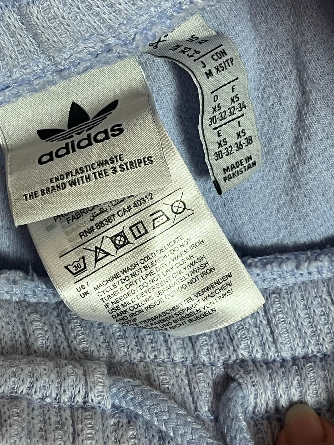 아디다스 하늘 + 검정 와플 버뮤다 팬츠 바지 xs 상품이미지3