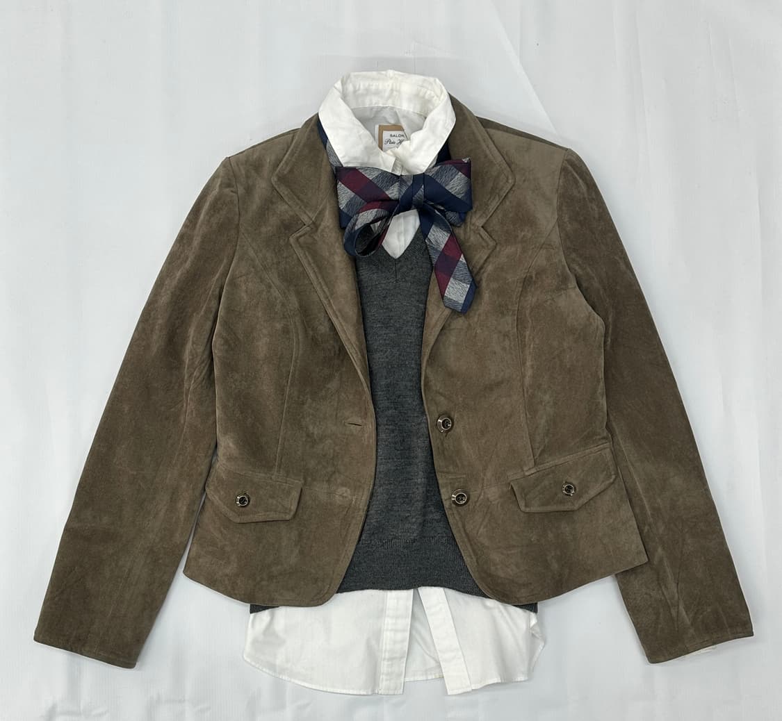 🩶슈슈룬 쇼콜라깔 고갸루 교복 코디세트🩶넥타이 니트조끼 일본 학생 상품이미지2