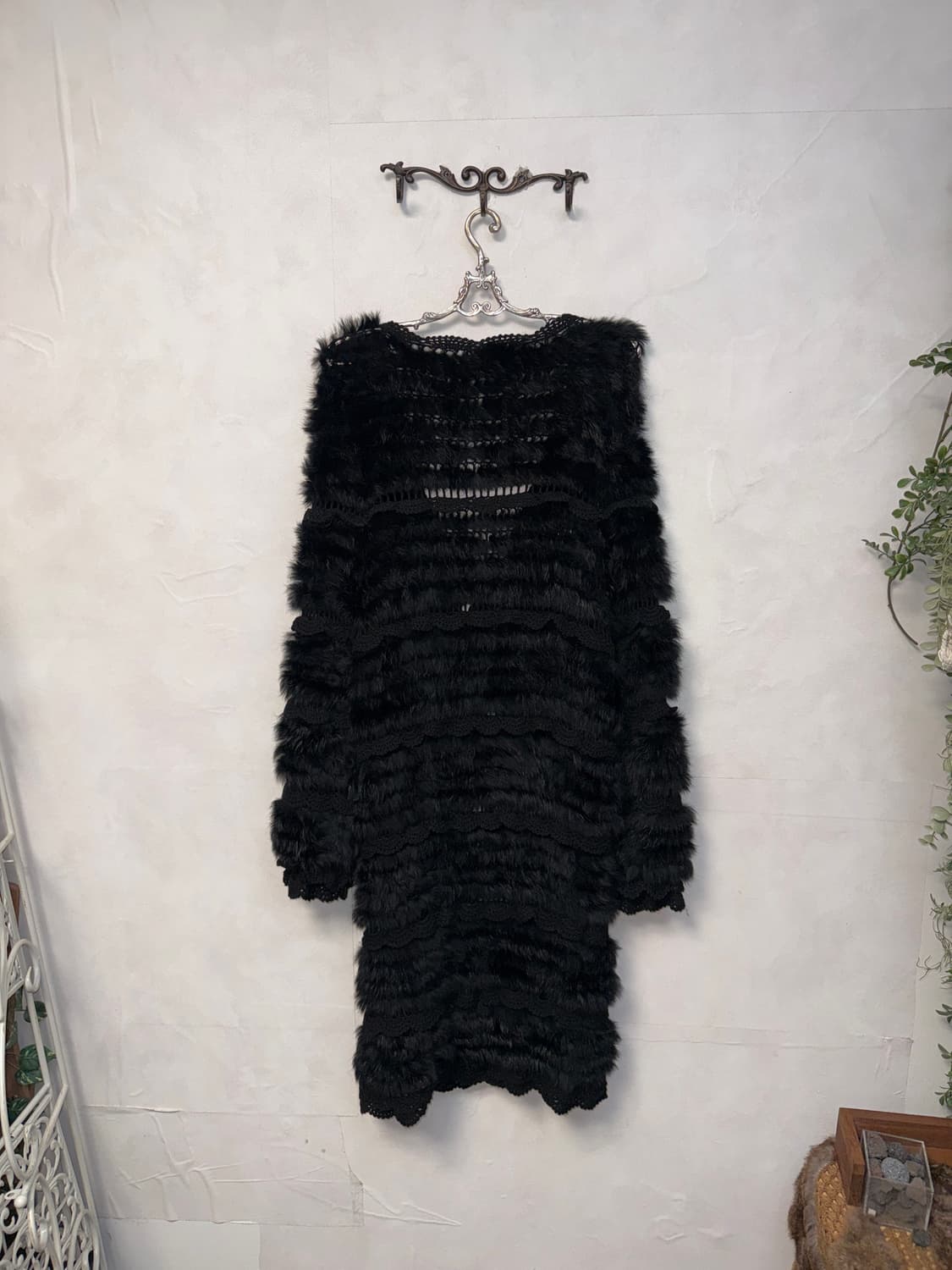 Black rabbit fur crochet ribbon long cd 상품이미지6