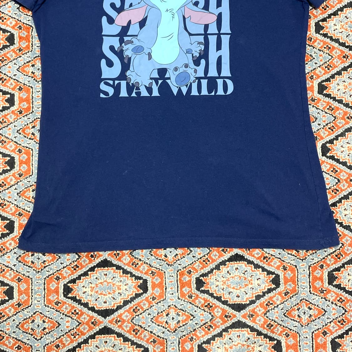  빈티지 스티치 캐릭터 네이비 반팔 티셔츠 여성L 상품이미지3