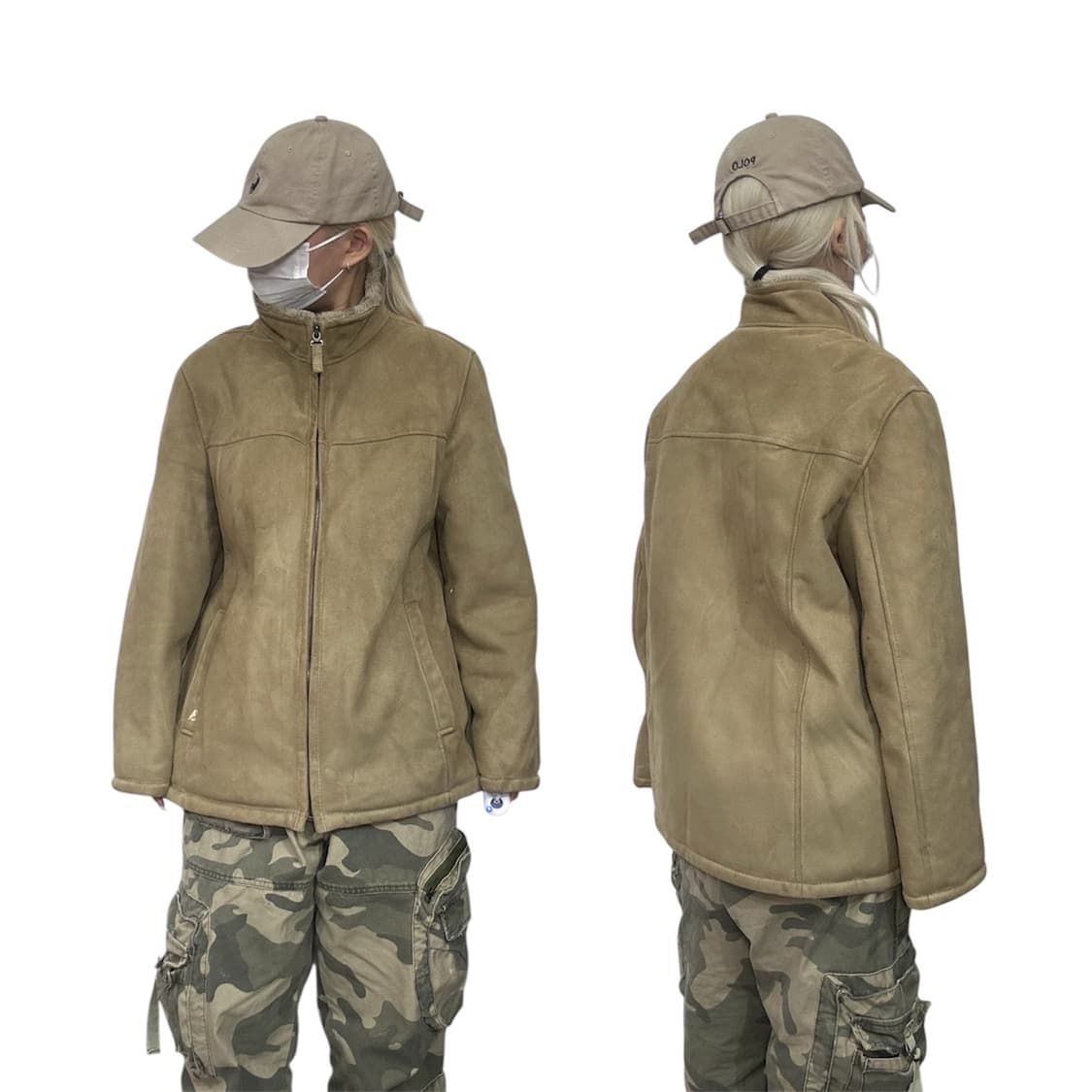 90s 빈티지 베이지 스웨이드 기모 바시티 자켓 M 상품이미지1