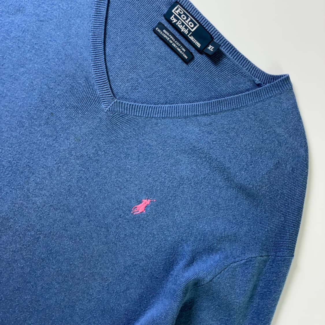 Polo  폴로 랄프로렌 자수 피마코튼 블루 브이넥 니트  상품이미지3