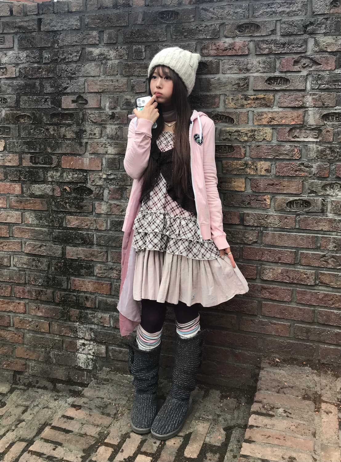 라코스테 핑크 브라운 도트 하구미 모리걸 코디세트 상품이미지1