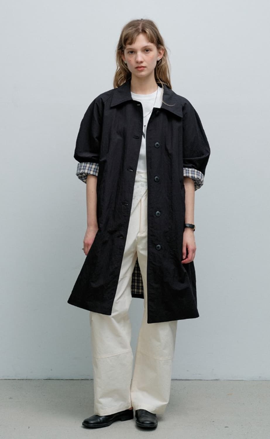 모데스트 무드 파워 트렌치 코트 블랙 상품이미지1