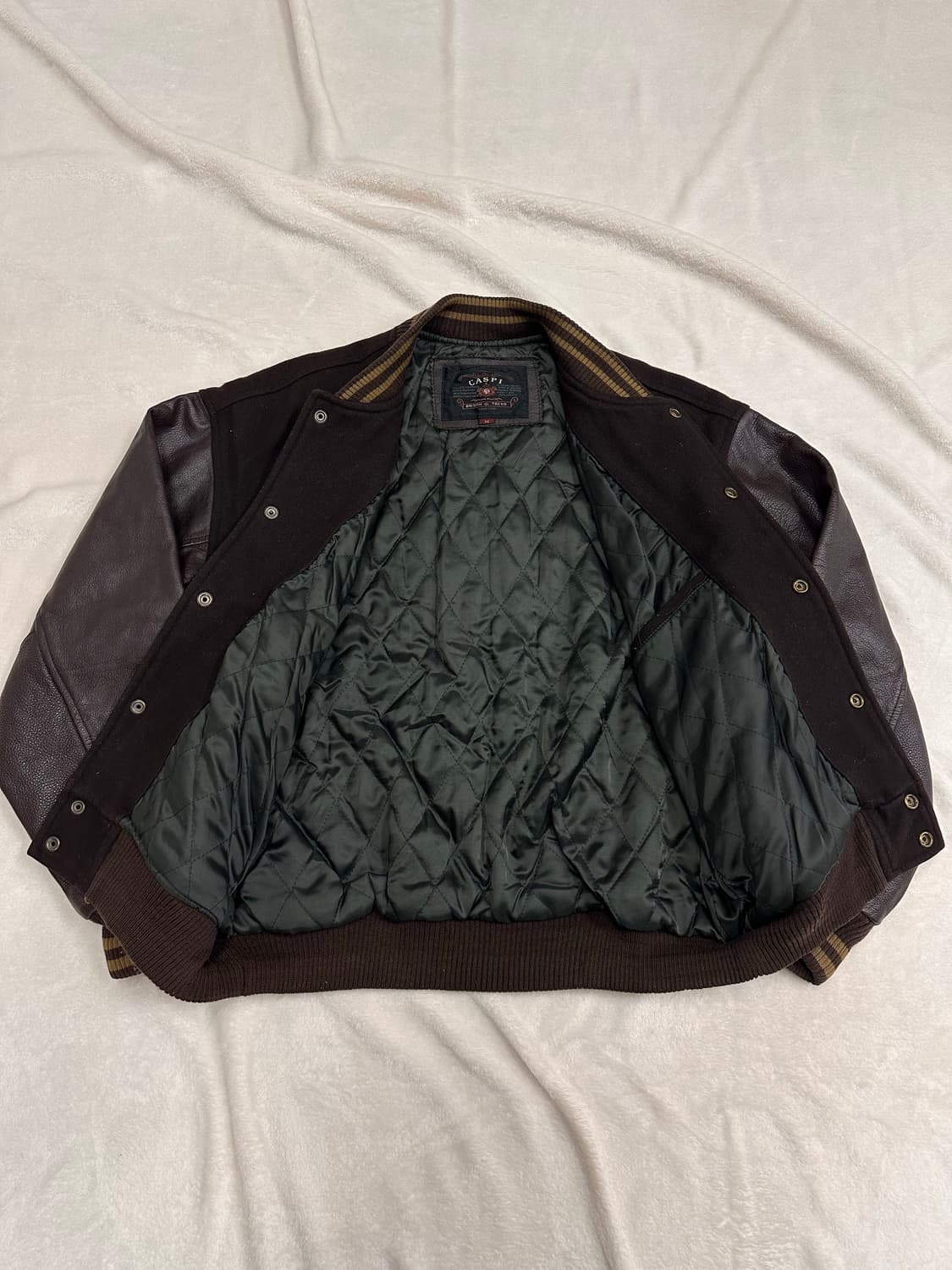 (M) 90s 빈티지 레더암 베이스볼 바시티 초코브라운 상품이미지3