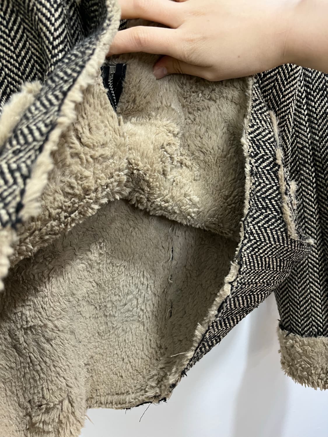 일본 빈티지 헤링본 털후드 떡볶이 코트 상품이미지10